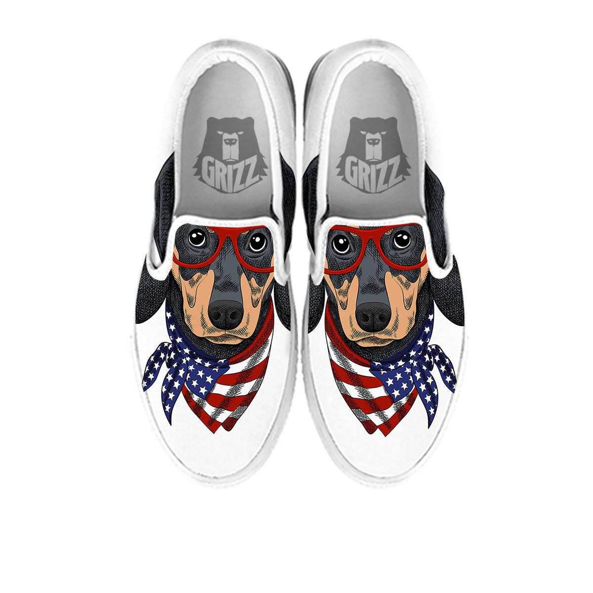 Dachshund Wearing Red Sunglasses Print White Slip On Shoes-grizzshop