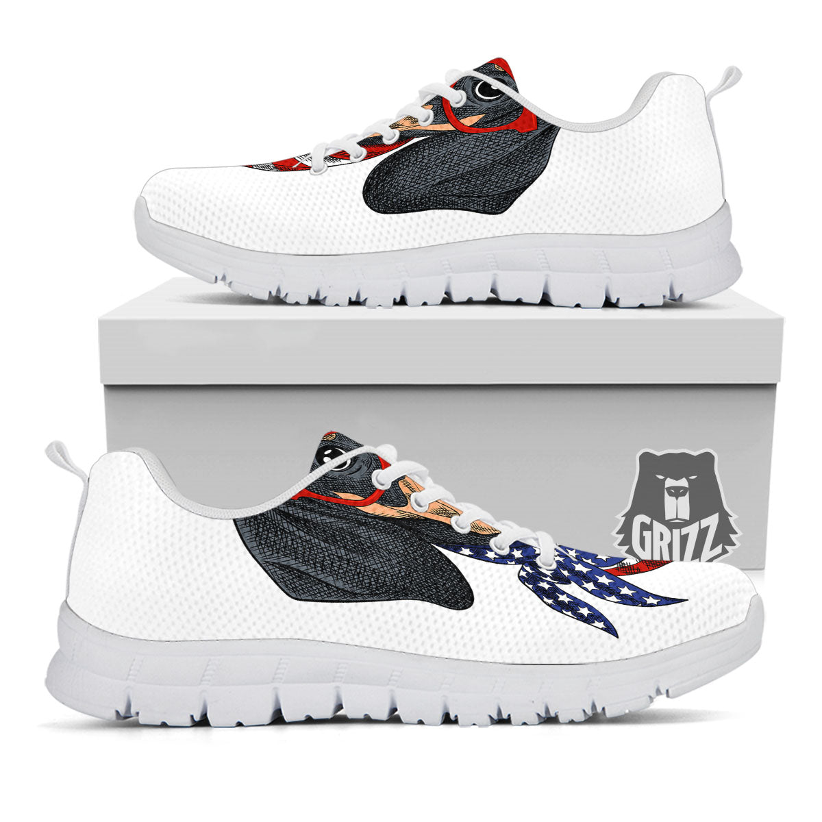 Dachshund Wearing Red Sunglasses Print White Sneaker-grizzshop