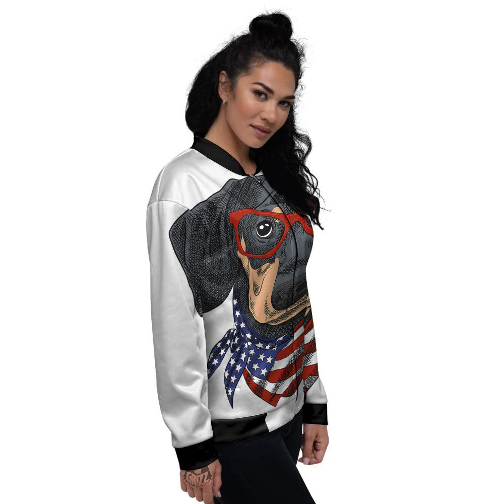 Dachshund Wearing Red Sunglasses Print Women's Bomber Jacket-grizzshop