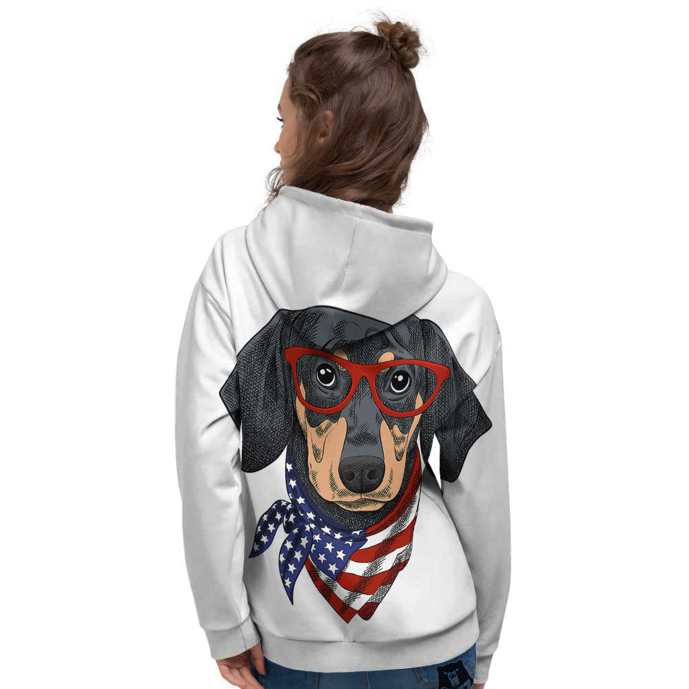 Dachshund Wearing Red Sunglasses Print Women's Hoodie-grizzshop