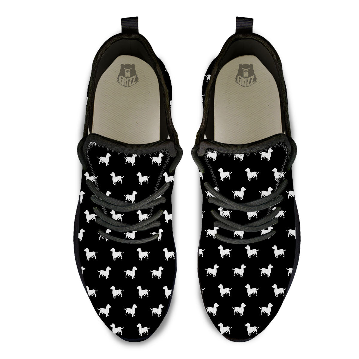 Dachshund White And Black Print Pattern Black Athletic Shoes-grizzshop