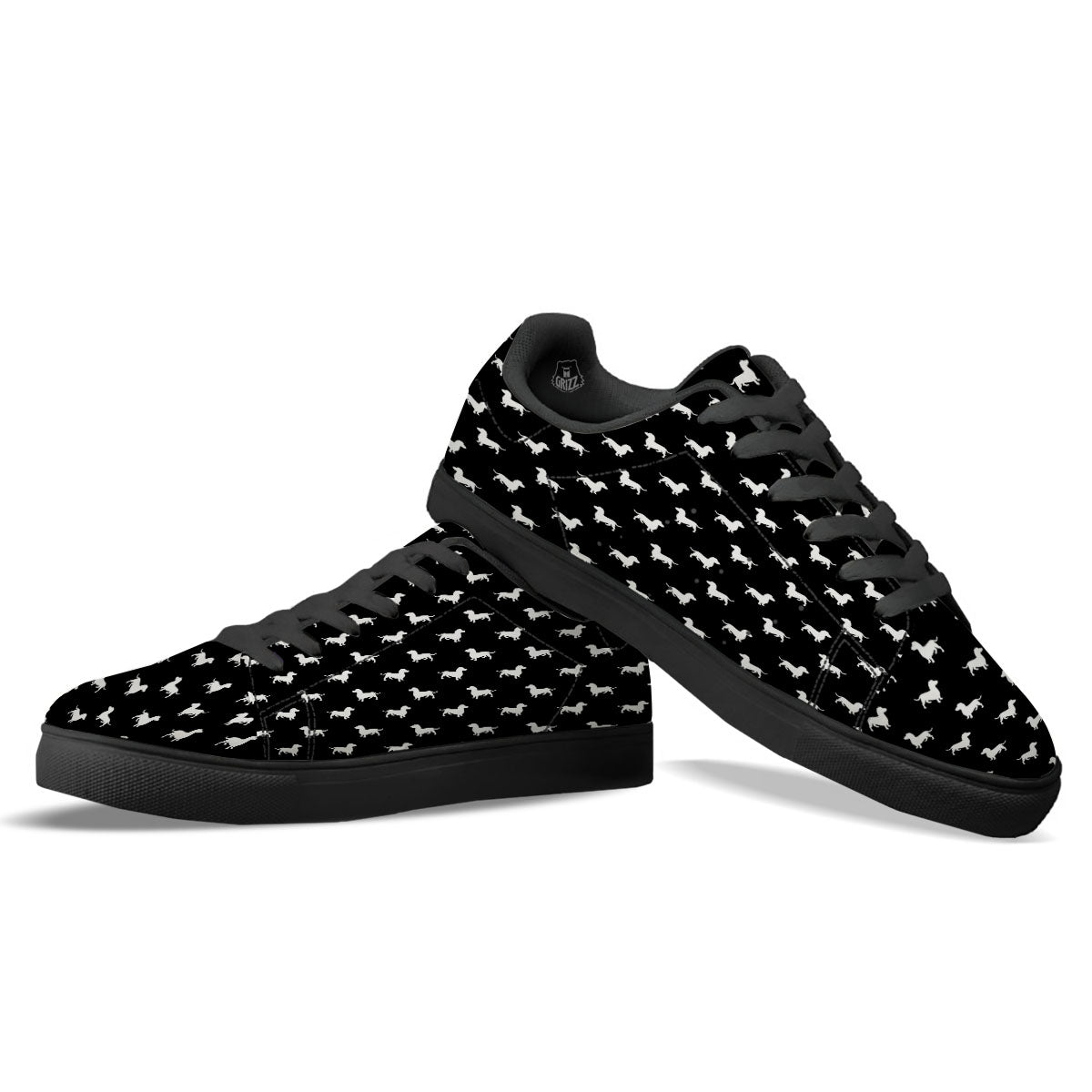 Dachshund White And Black Print Pattern Black Low Top Sneakers-grizzshop