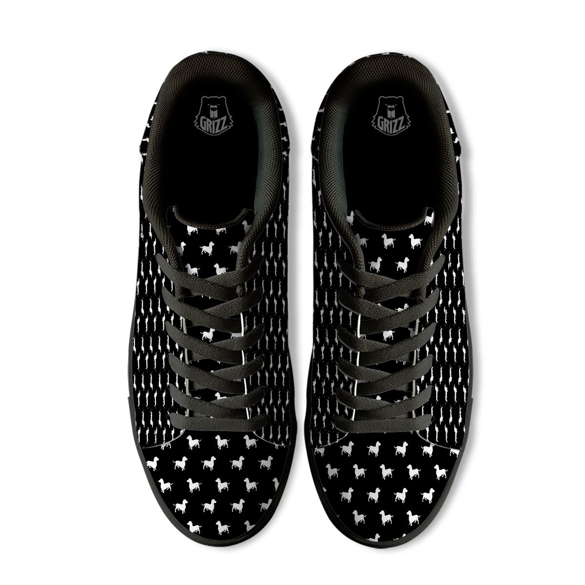 Dachshund White And Black Print Pattern Black Low Top Sneakers-grizzshop
