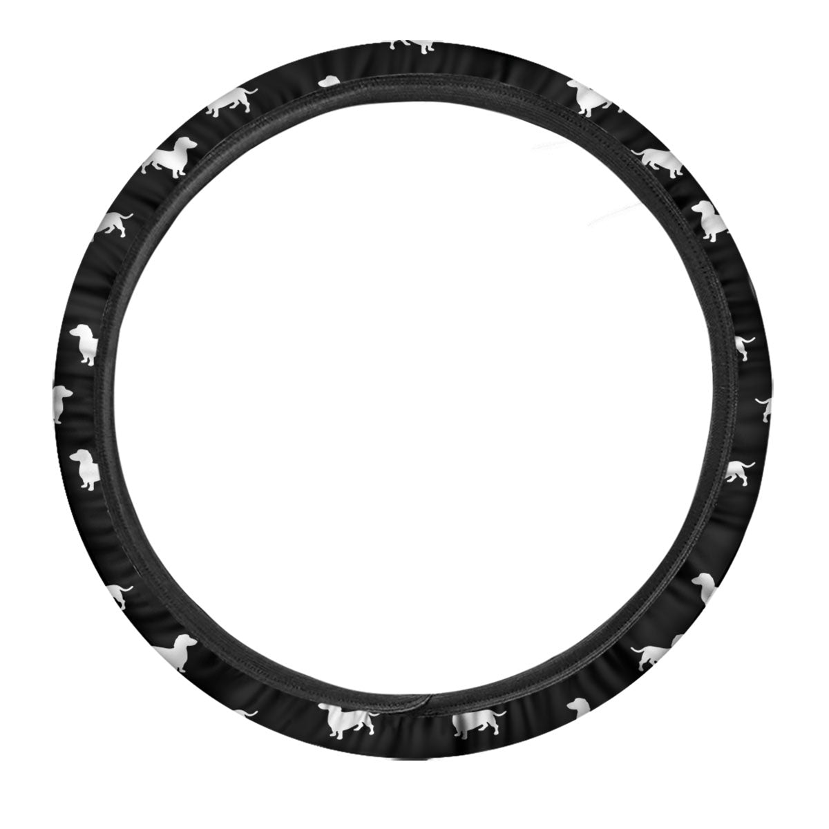 Dachshund White And Black Print Pattern Car Steering Wheel Cover-grizzshop