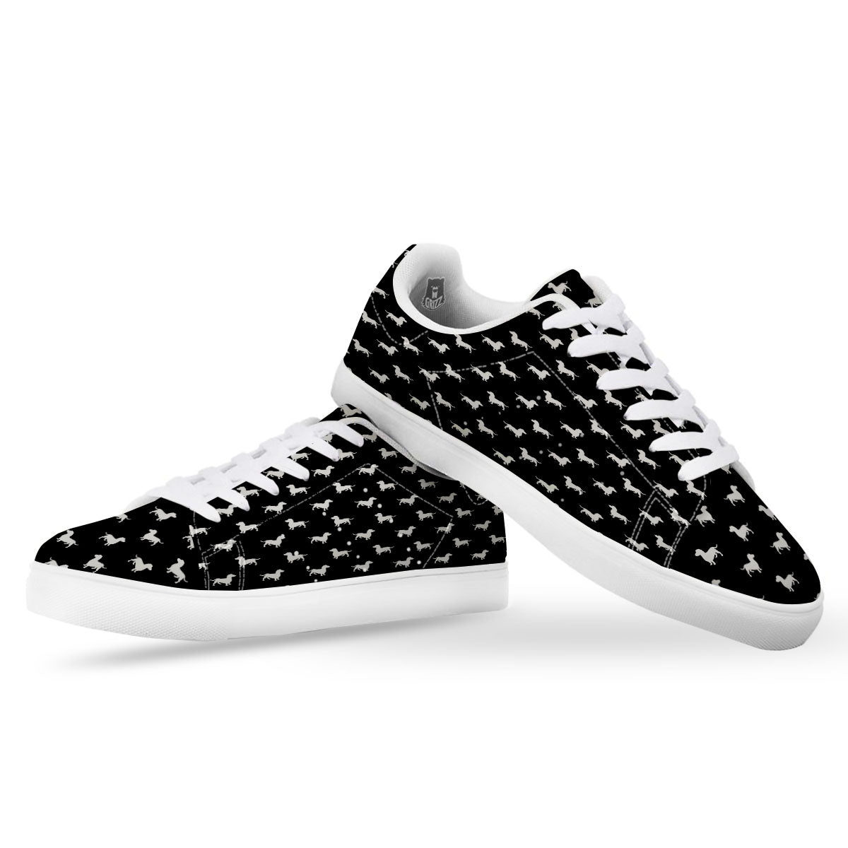 Dachshund White And Black Print Pattern White Low Top Sneakers-grizzshop