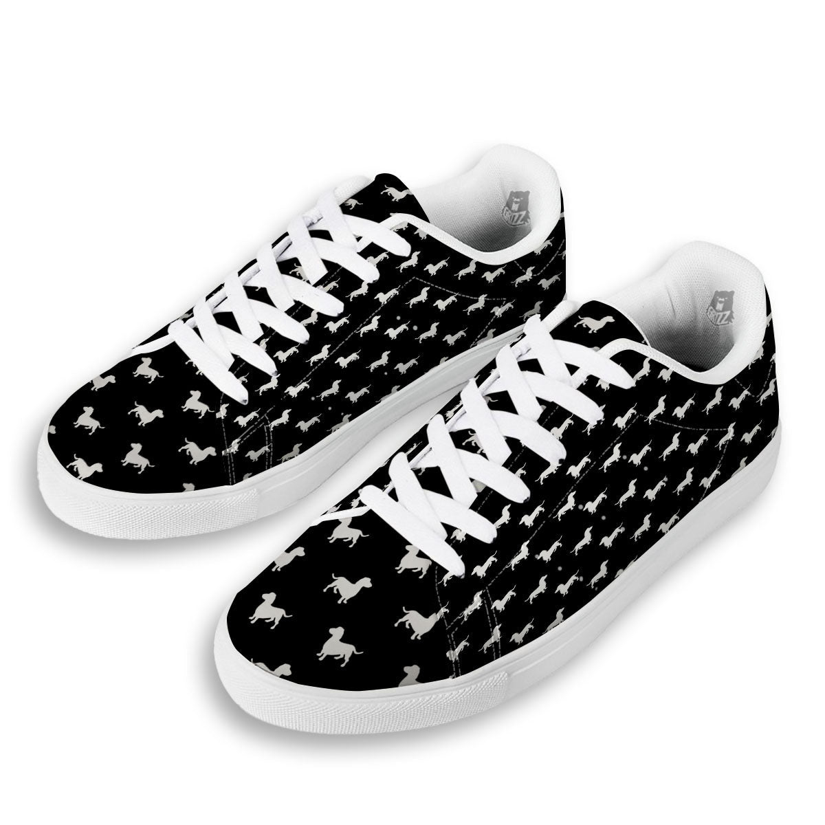 Dachshund White And Black Print Pattern White Low Top Sneakers-grizzshop