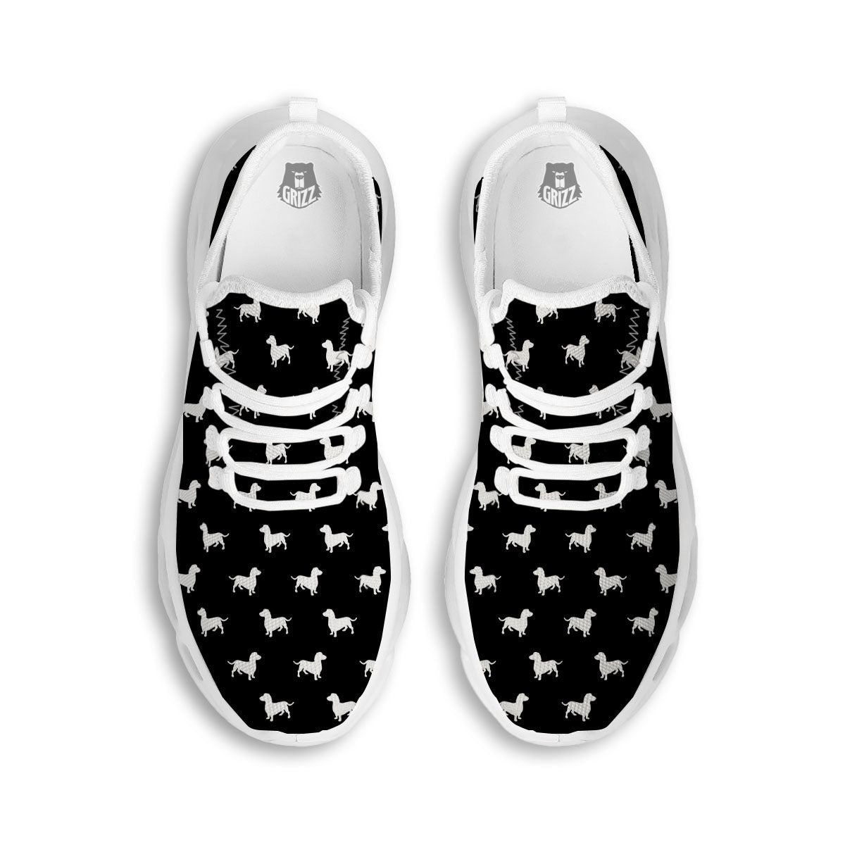 Dachshund White And Black Print Pattern White Running Shoes-grizzshop