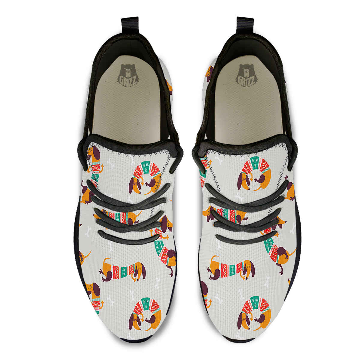 Dachshund Xmas Print Pattern Black Athletic Shoes-grizzshop