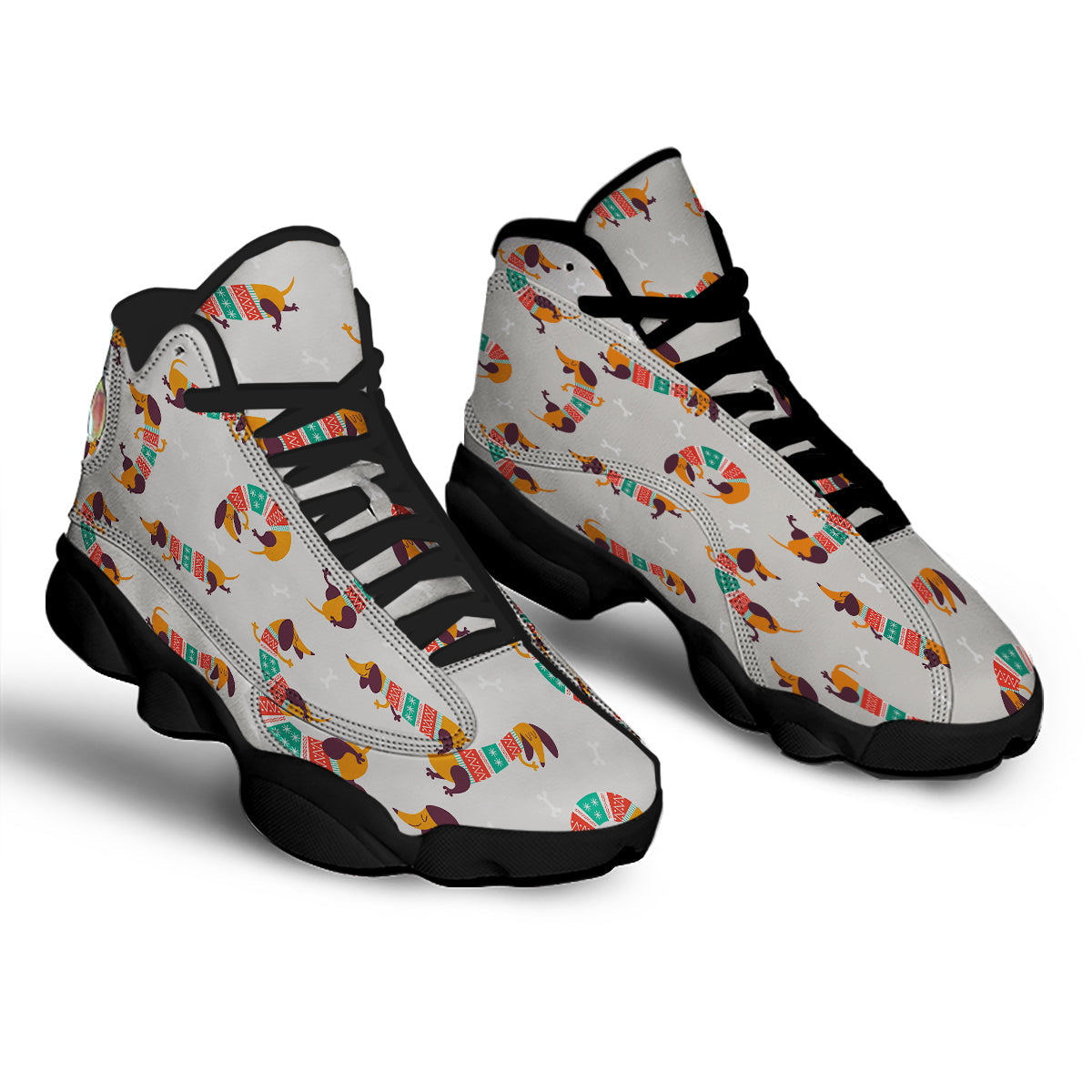 Dachshund Xmas Print Pattern Black Basketball Shoes-grizzshop