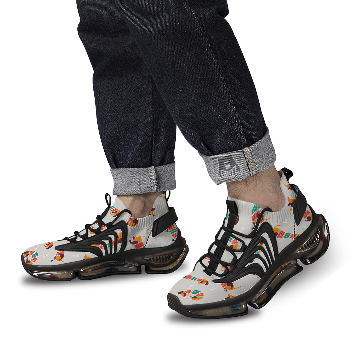 Dachshund Xmas Print Pattern Black Gym Shoes-grizzshop