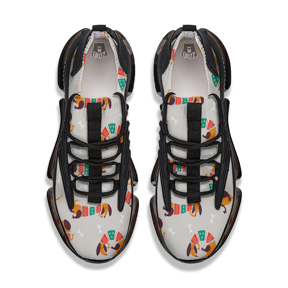 Dachshund Xmas Print Pattern Black Gym Shoes-grizzshop