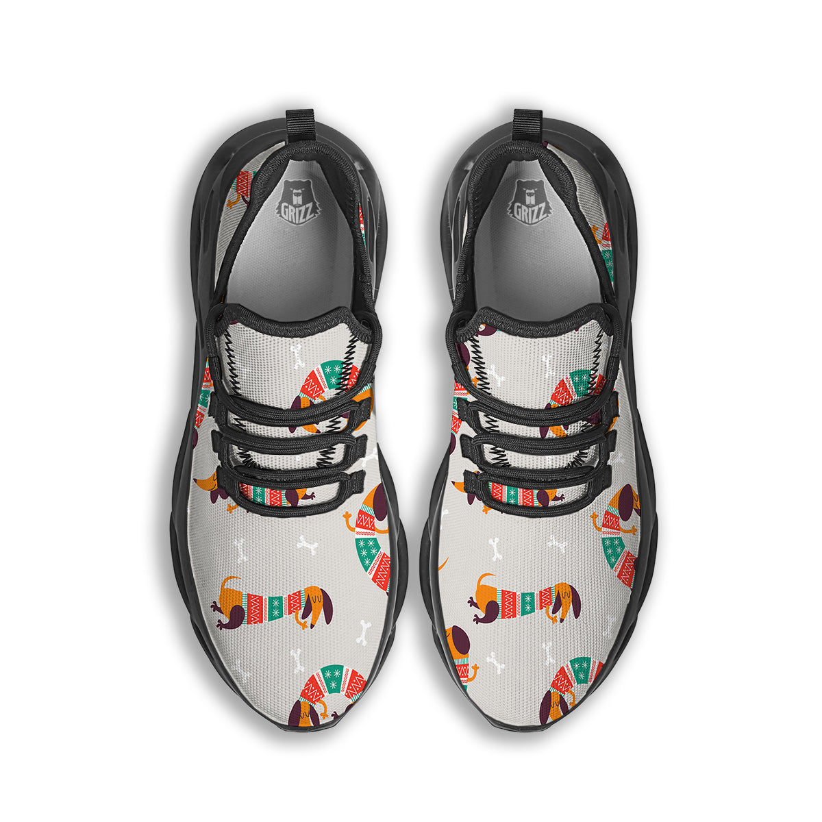 Dachshund Xmas Print Pattern Black Running Shoes-grizzshop