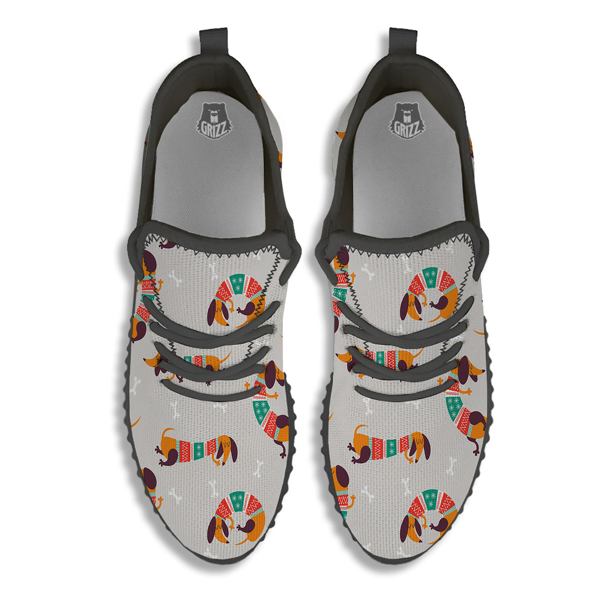 Dachshund Xmas Print Pattern Black Walking Shoes-grizzshop
