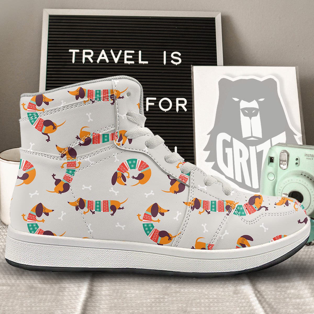 Dachshund Xmas Print Pattern High Top Sneakers-grizzshop