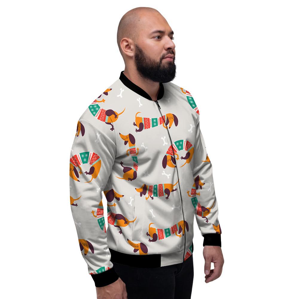 Dachshund Xmas Print Pattern Men's Bomber Jacket-grizzshop