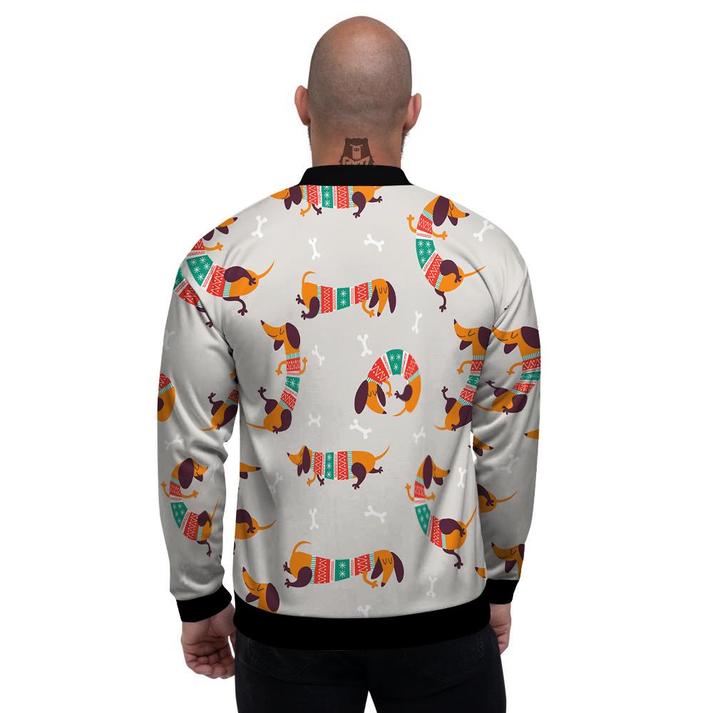 Dachshund Xmas Print Pattern Men's Bomber Jacket-grizzshop