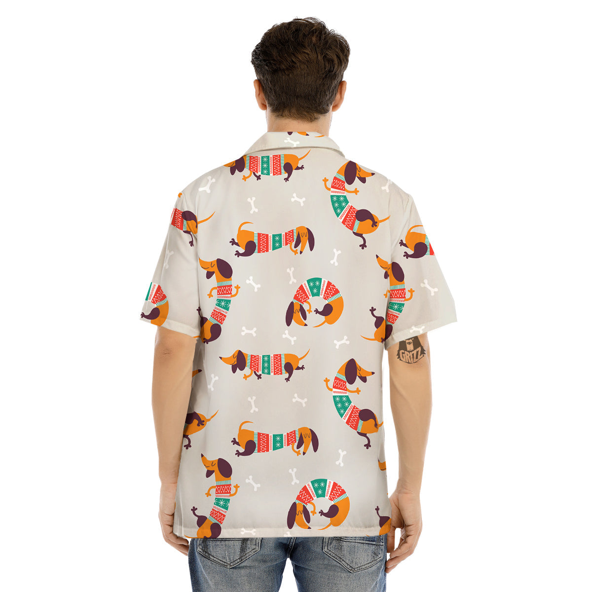 Dachshund Xmas Print Pattern Men's Hawaiian Shirt-grizzshop