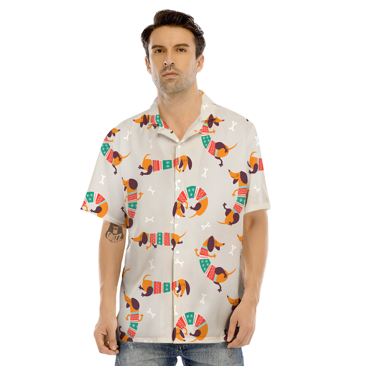 Dachshund Xmas Print Pattern Men's Hawaiian Shirt-grizzshop
