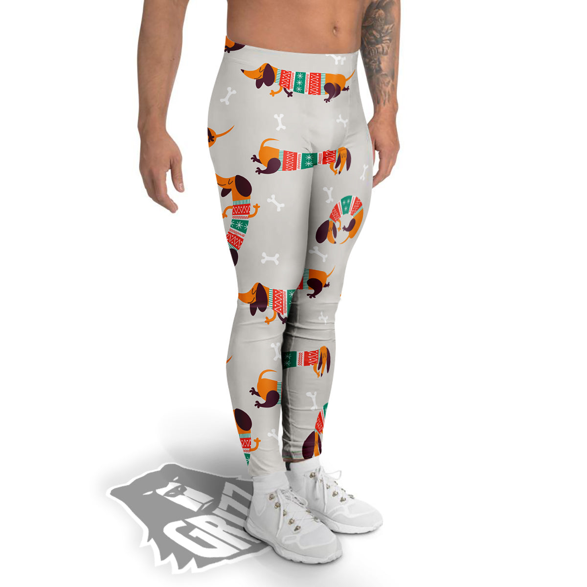 Dachshund Xmas Print Pattern Men's Leggings-grizzshop