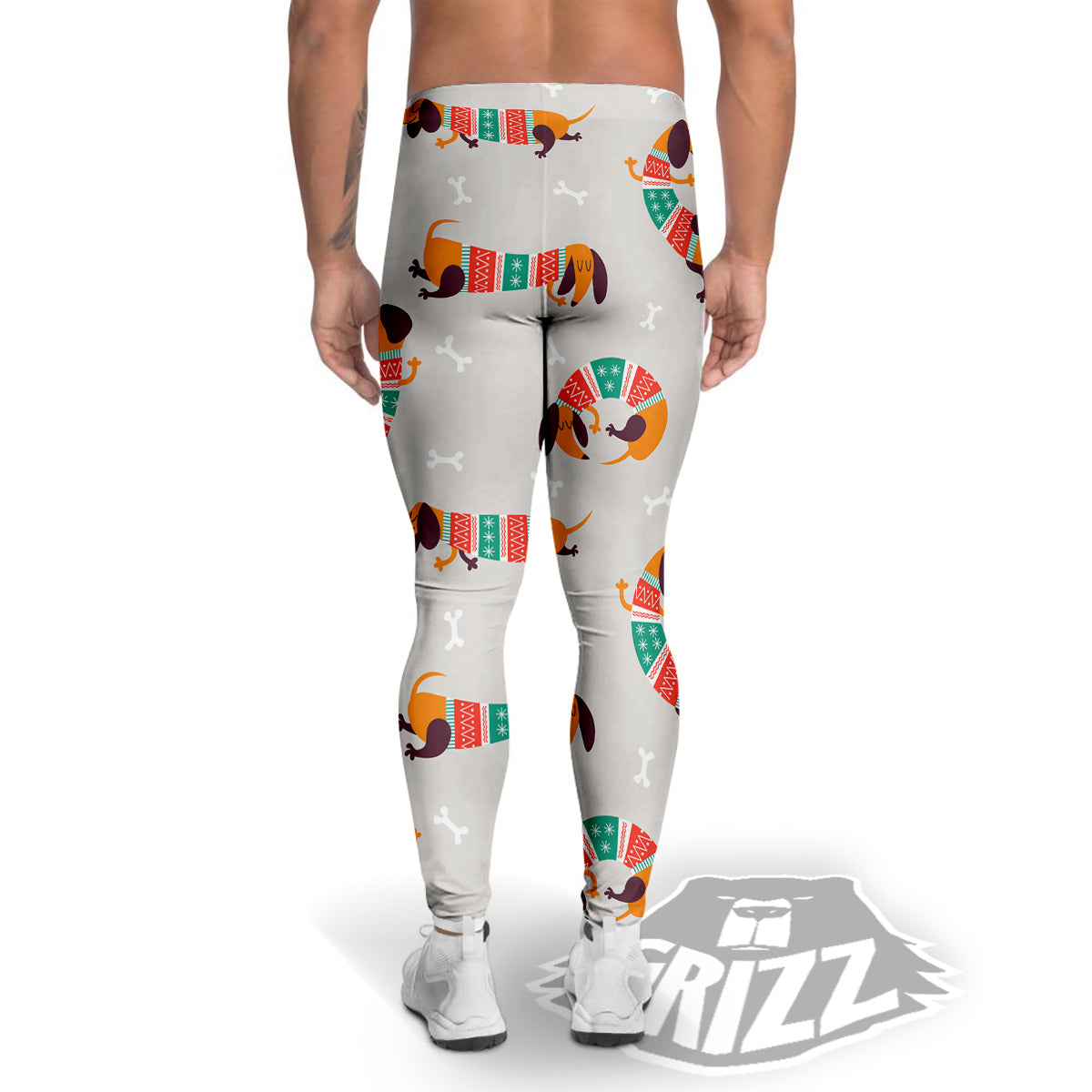 Dachshund Xmas Print Pattern Men's Leggings-grizzshop