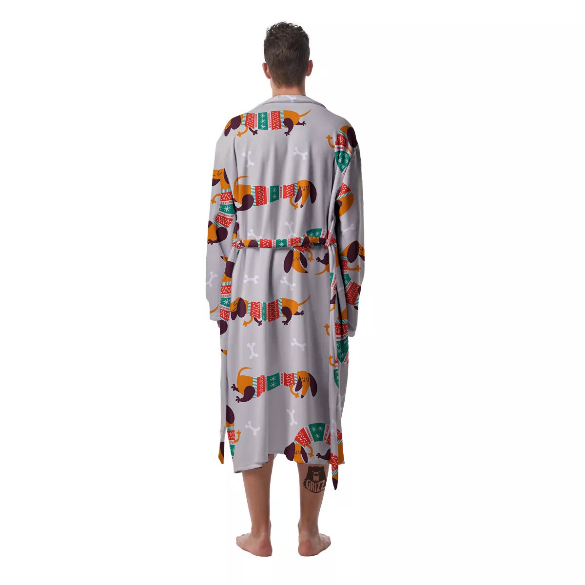 Dachshund Xmas Print Pattern Men's Robe-grizzshop