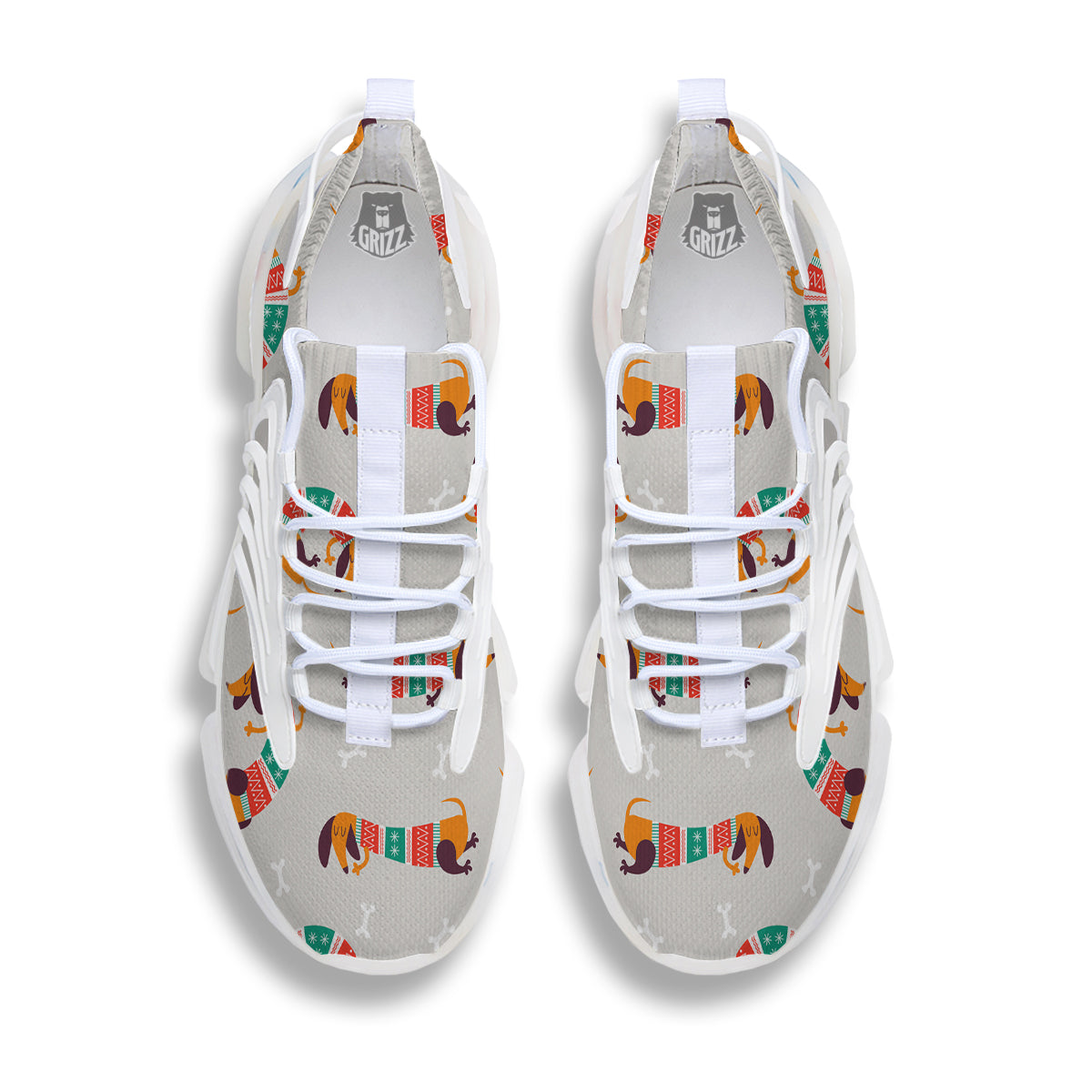 Dachshund Xmas Print Pattern White Gym Shoes-grizzshop