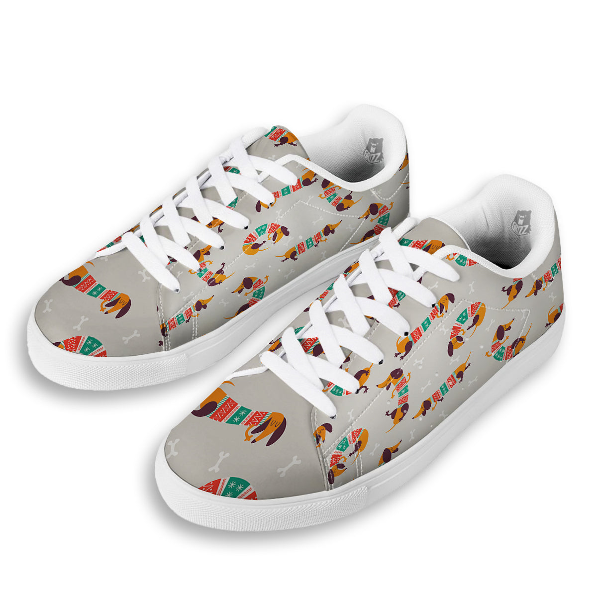 Dachshund Xmas Print Pattern White Low Top Sneakers-grizzshop