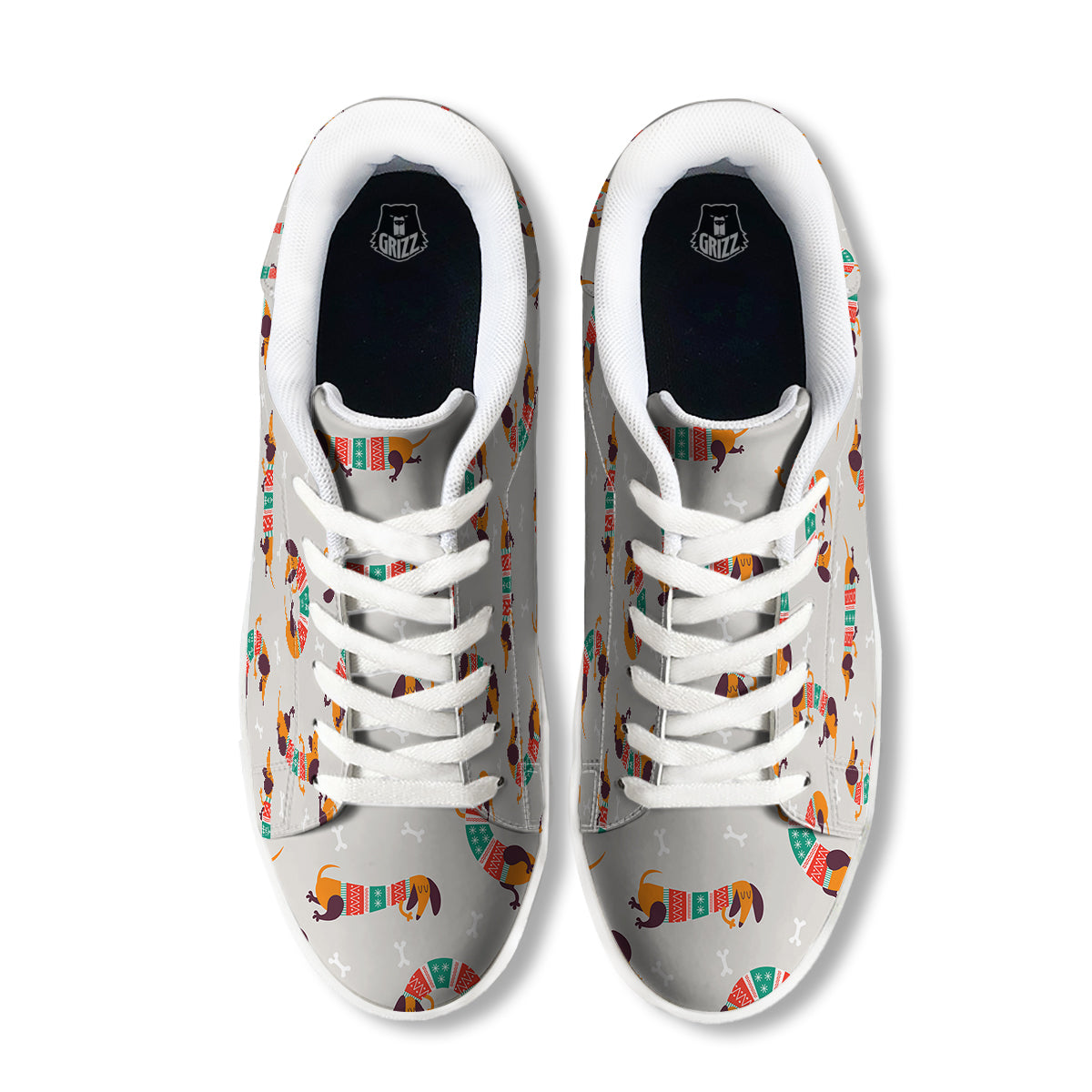 Dachshund Xmas Print Pattern White Low Top Sneakers-grizzshop