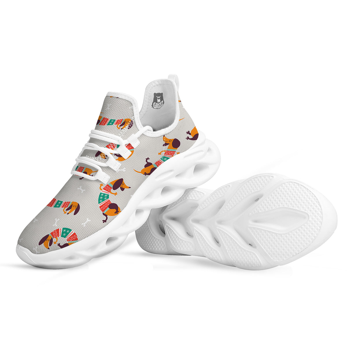 Dachshund Xmas Print Pattern White Running Shoes-grizzshop