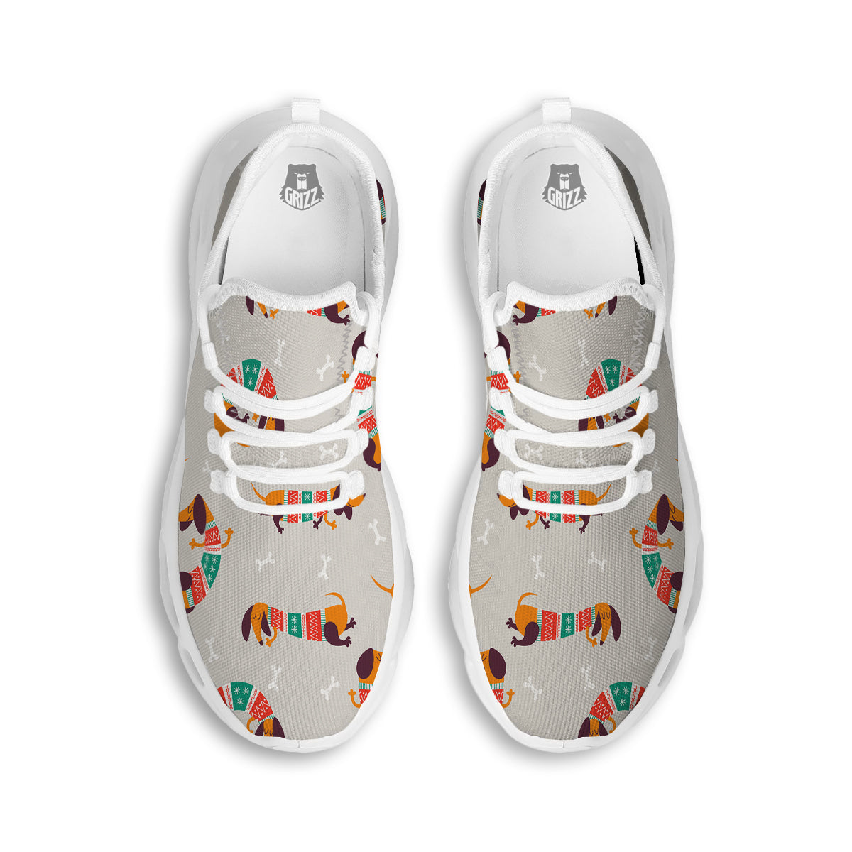 Dachshund Xmas Print Pattern White Running Shoes-grizzshop