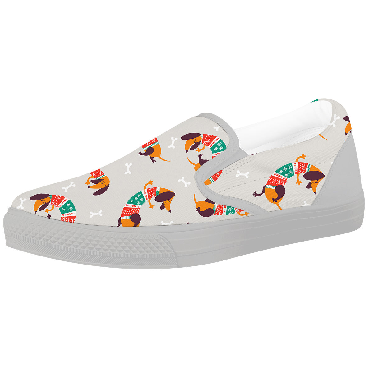 Dachshund Xmas Print Pattern White Slip On Shoes-grizzshop