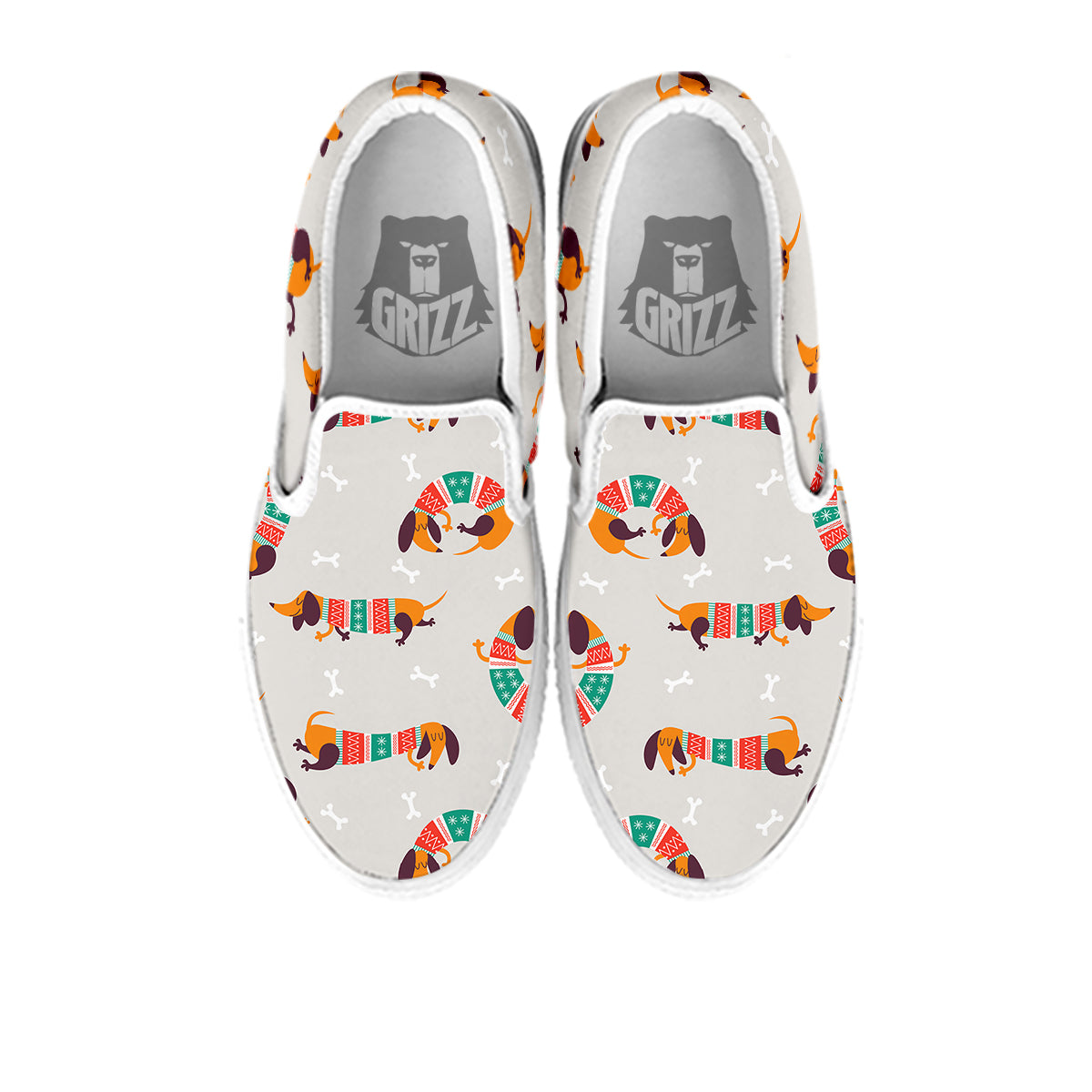 Dachshund Xmas Print Pattern White Slip On Shoes-grizzshop