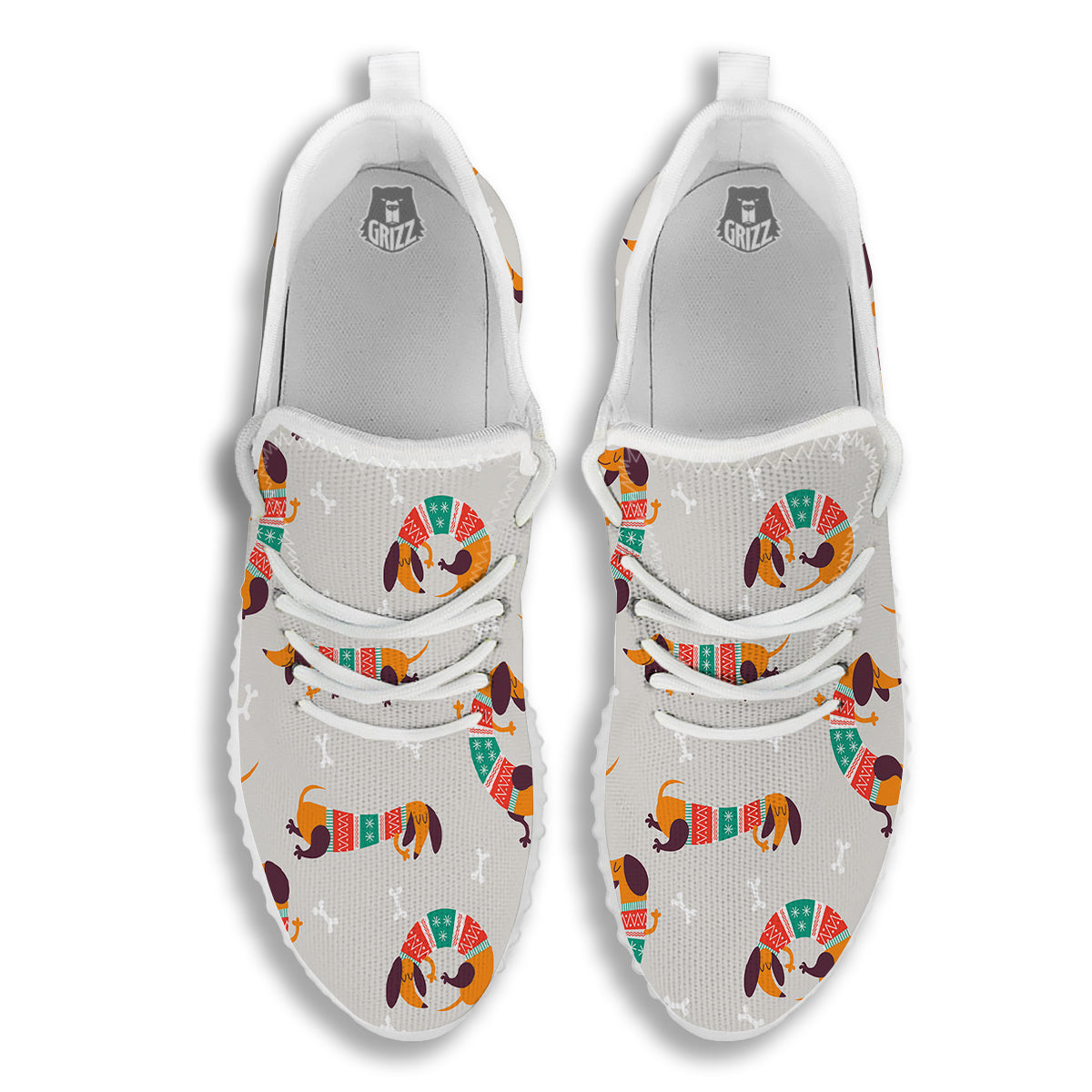 Dachshund Xmas Print Pattern White Walking Shoes-grizzshop
