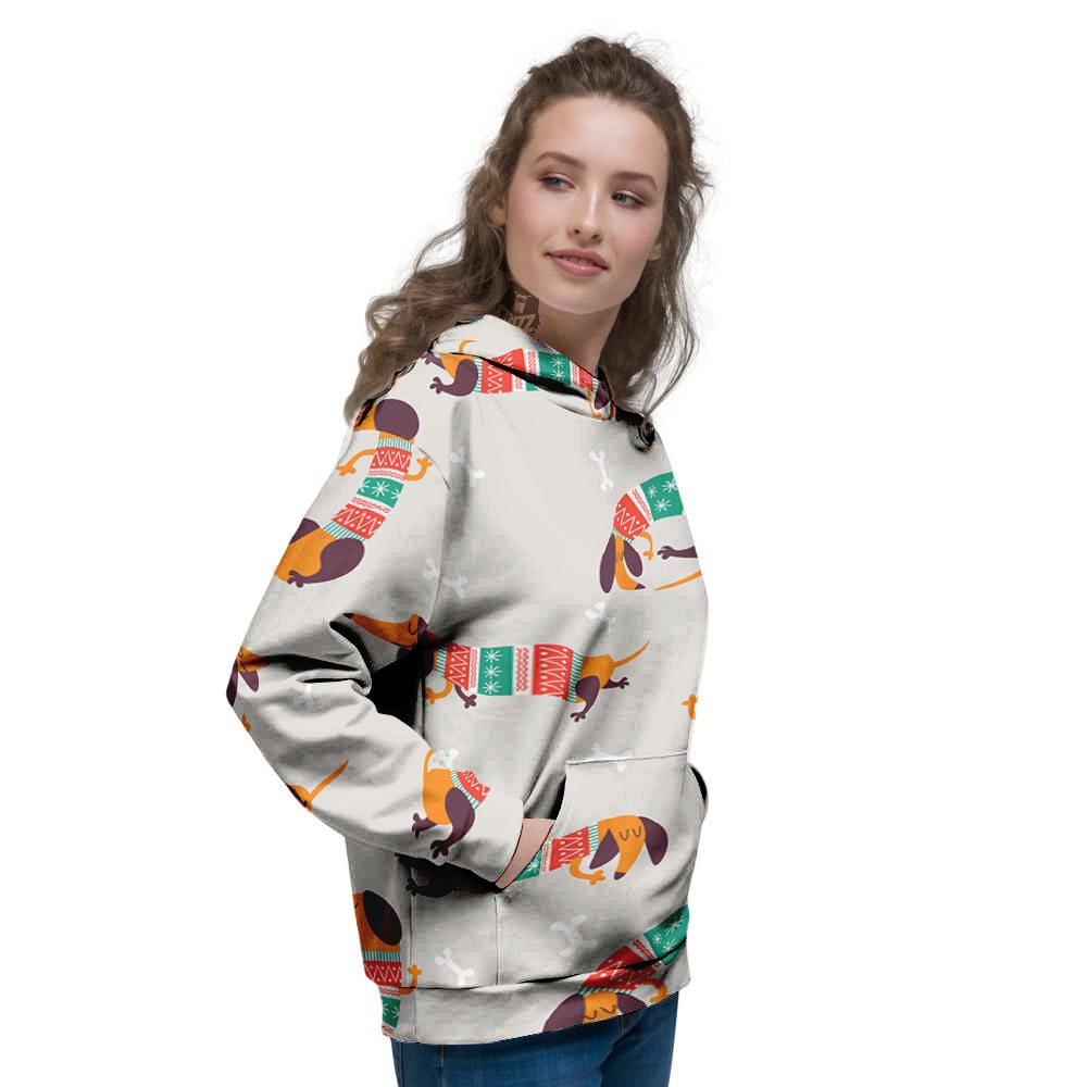 Dachshund Xmas Print Pattern Women's Hoodie-grizzshop