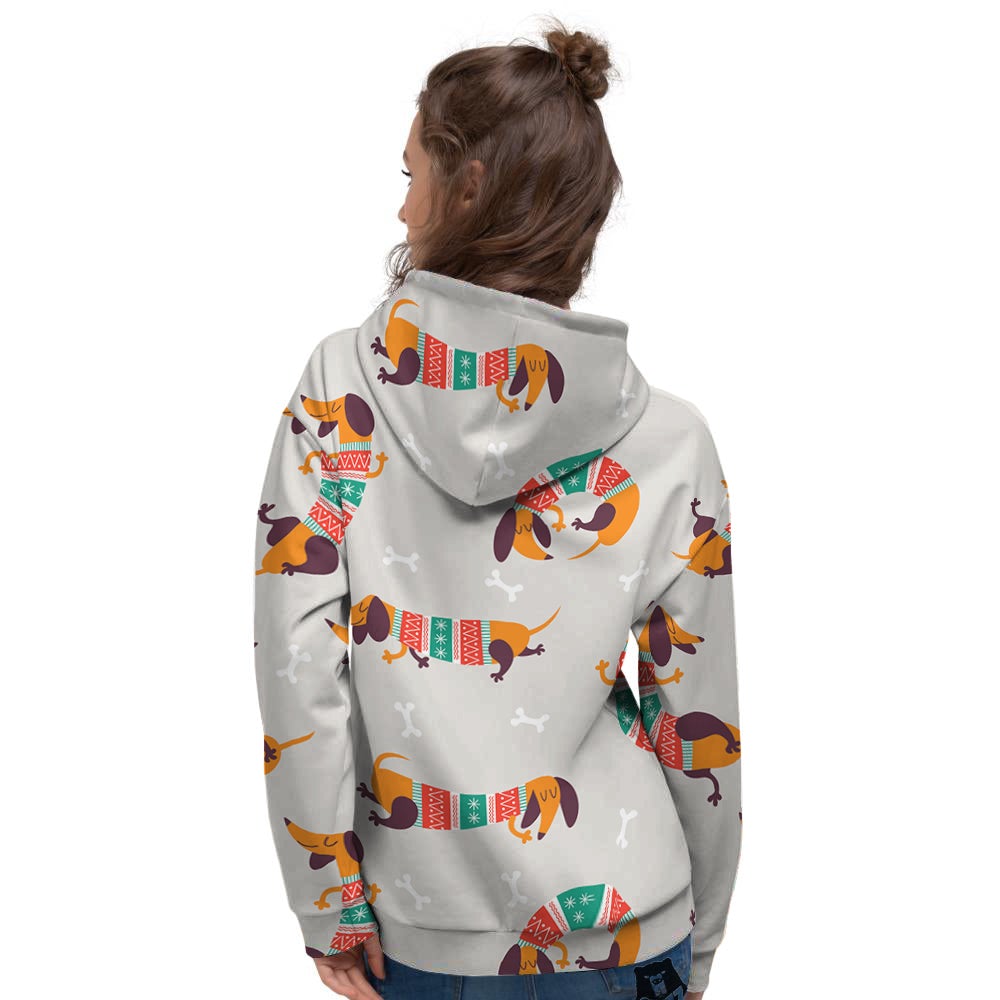 Dachshund Xmas Print Pattern Women's Hoodie-grizzshop