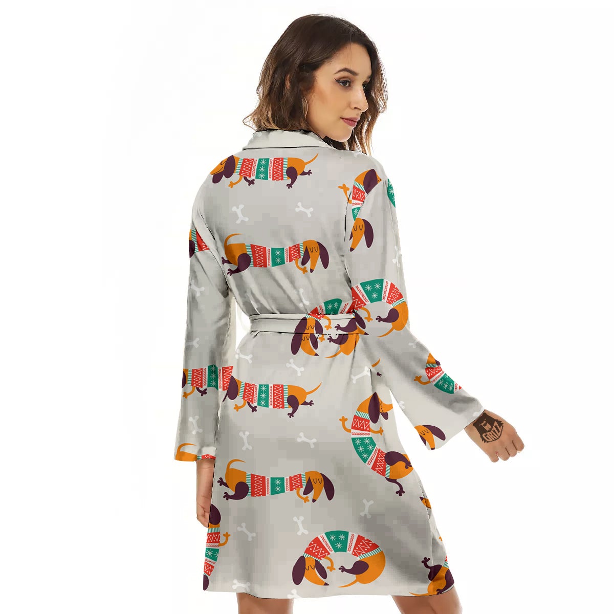 Dachshund Xmas Print Pattern Women's Robe-grizzshop