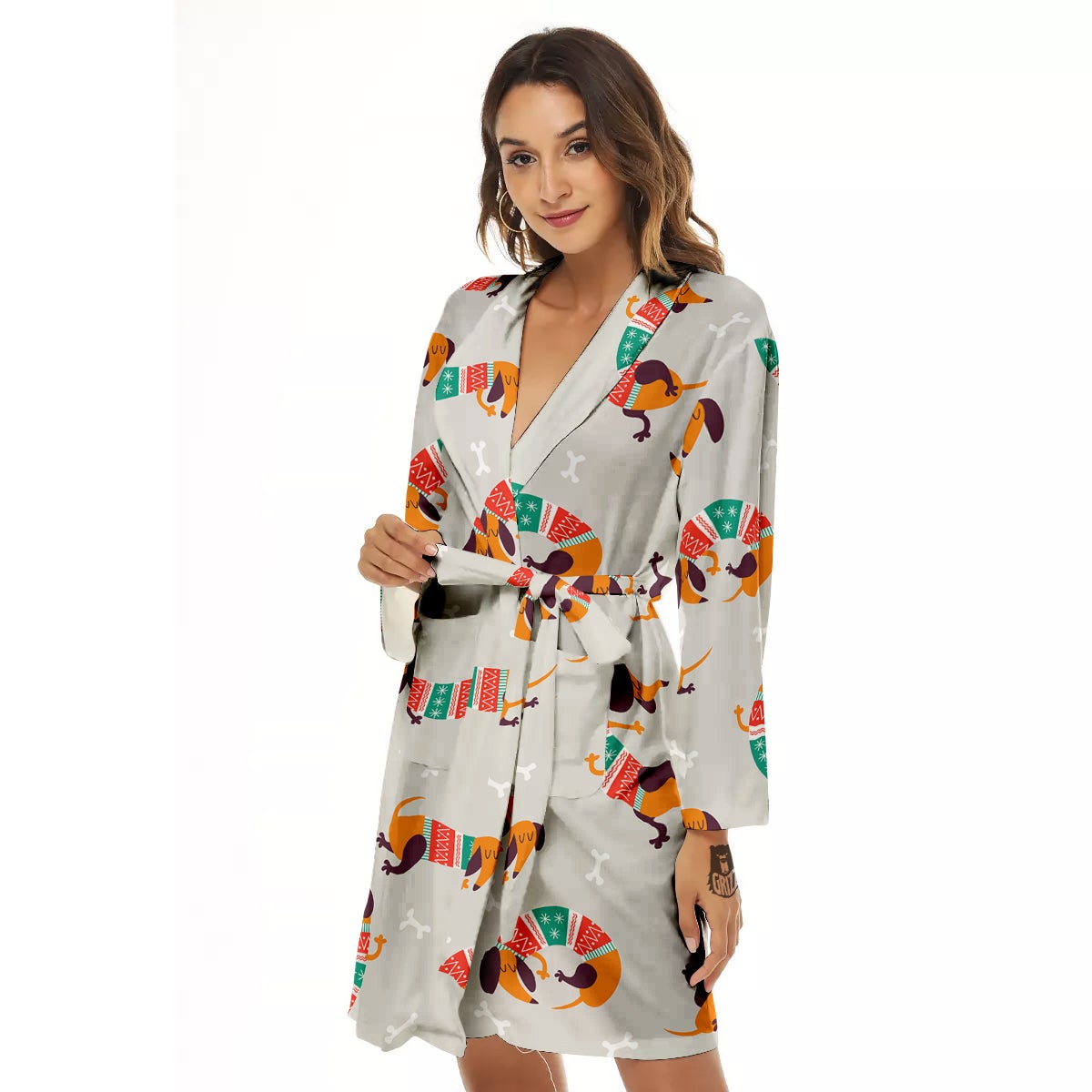 Dachshund Xmas Print Pattern Women's Robe-grizzshop