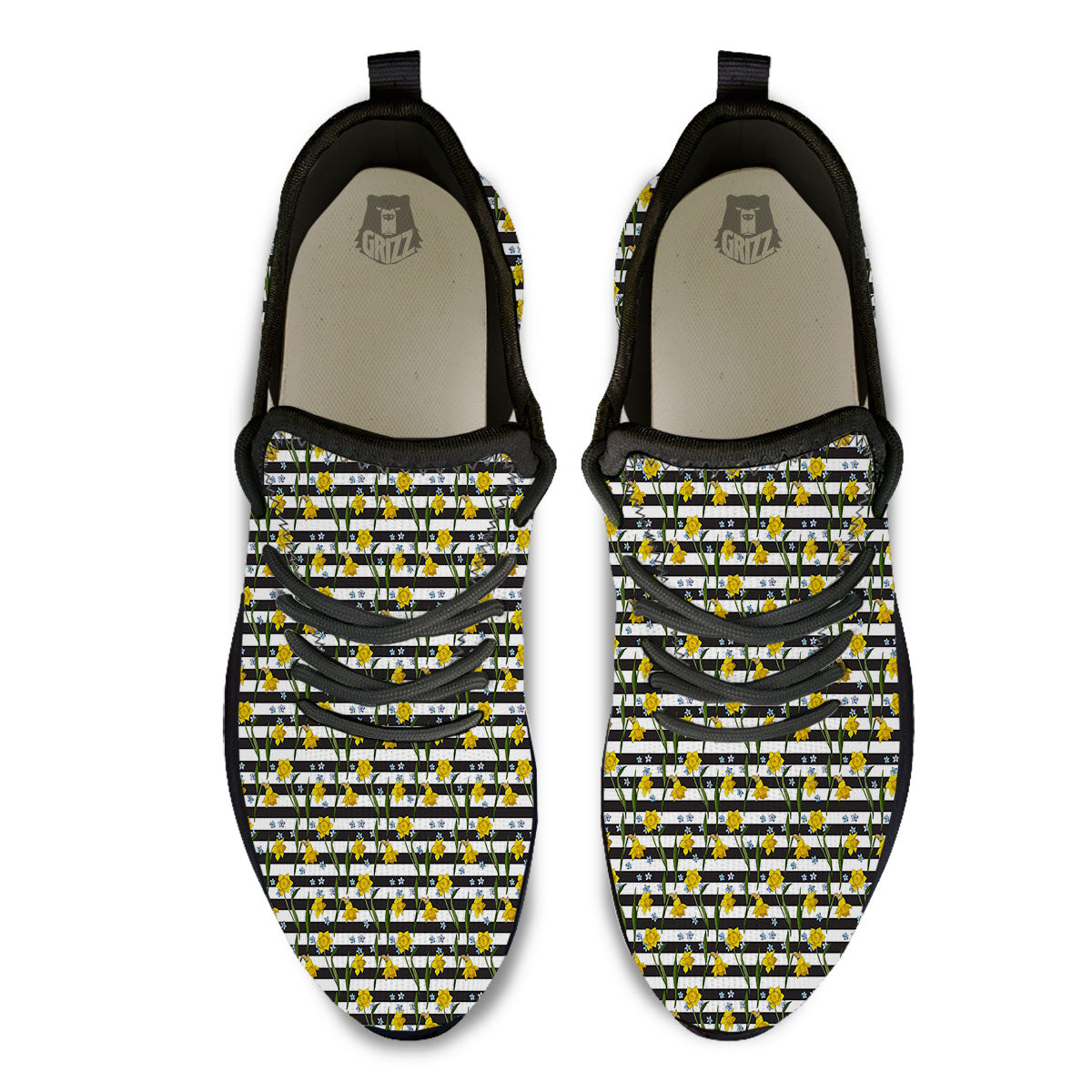 Daffodil Black Striped Print Pattern Black Athletic Shoes-grizzshop