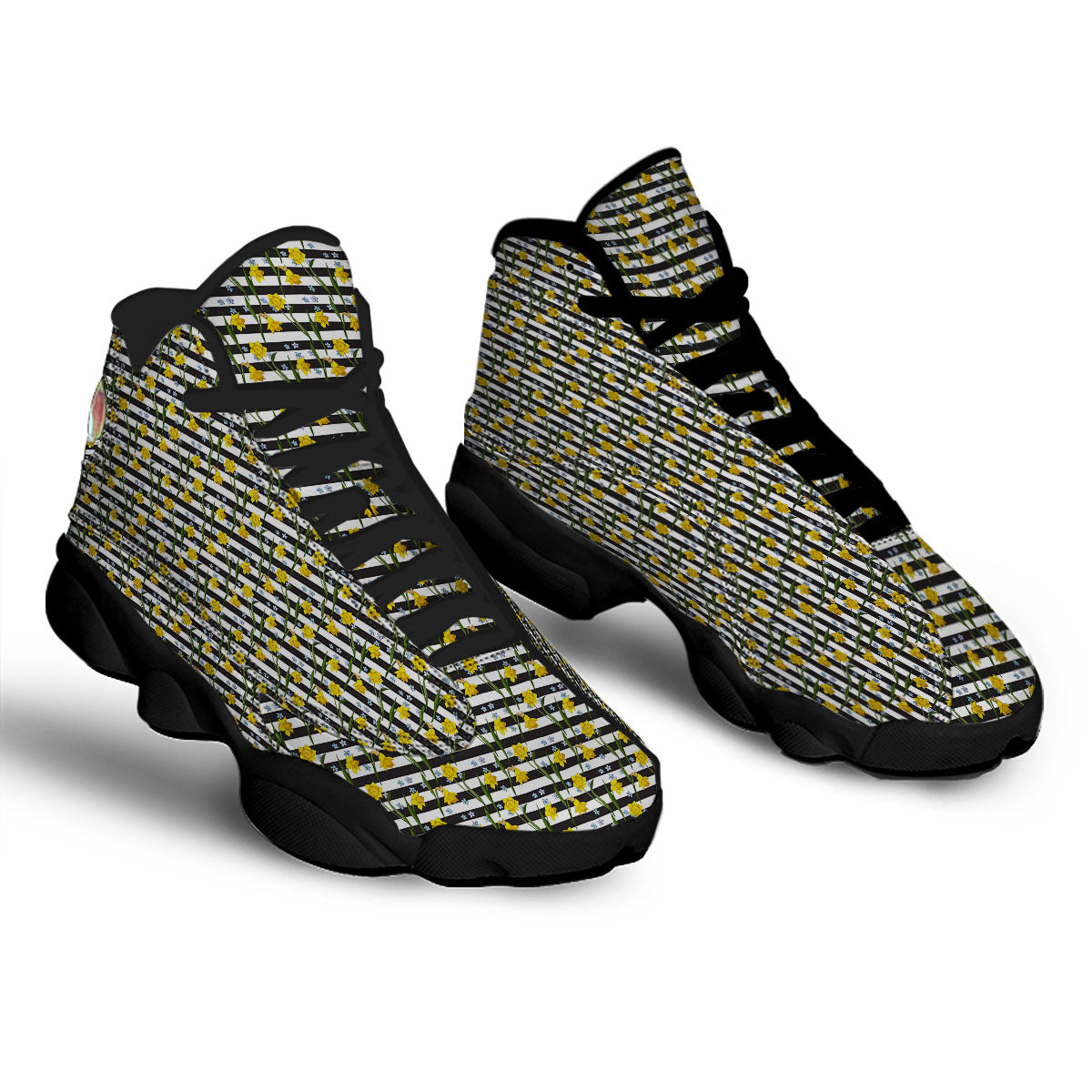 Daffodil Black Striped Print Pattern Black Basketball Shoes-grizzshop