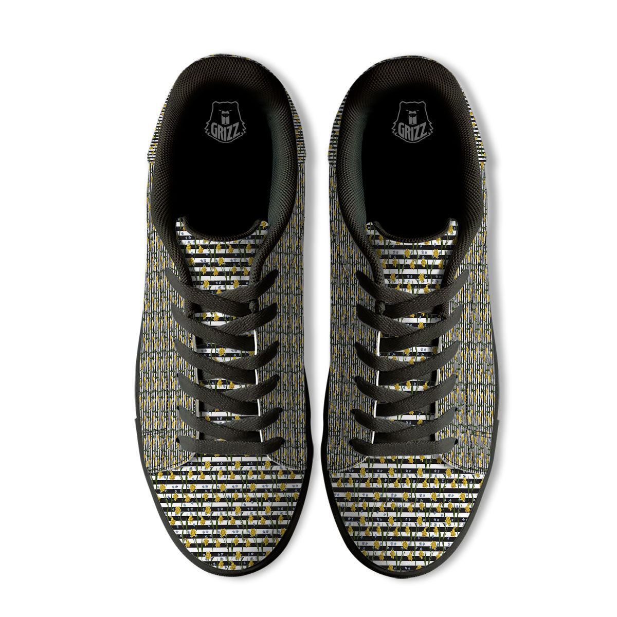 Daffodil Black Striped Print Pattern Black Low Top Sneakers-grizzshop