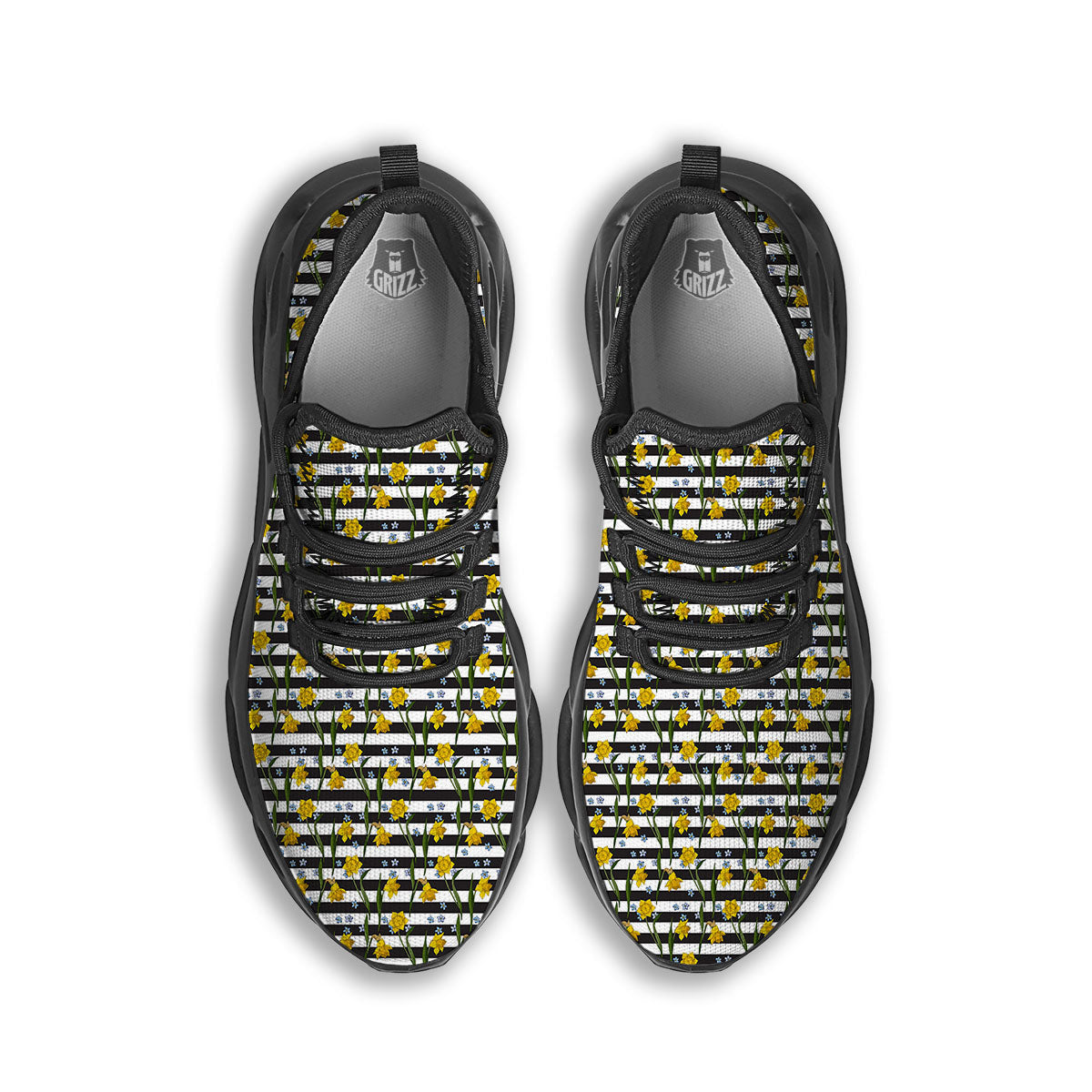 Daffodil Black Striped Print Pattern Black Running Shoes-grizzshop