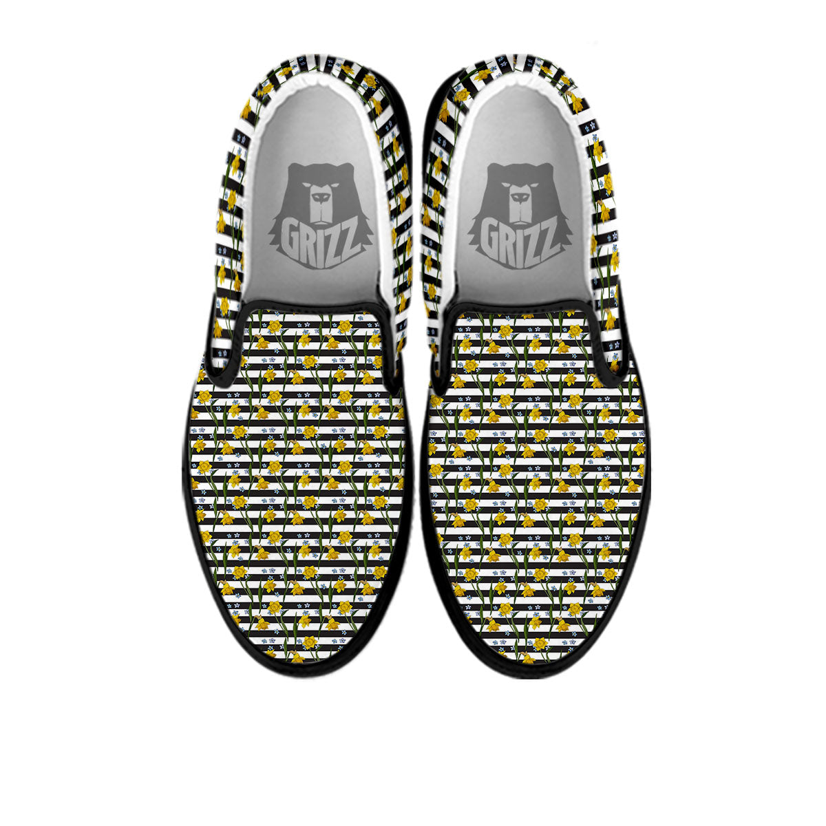 Daffodil Black Striped Print Pattern Black Slip On Shoes-grizzshop