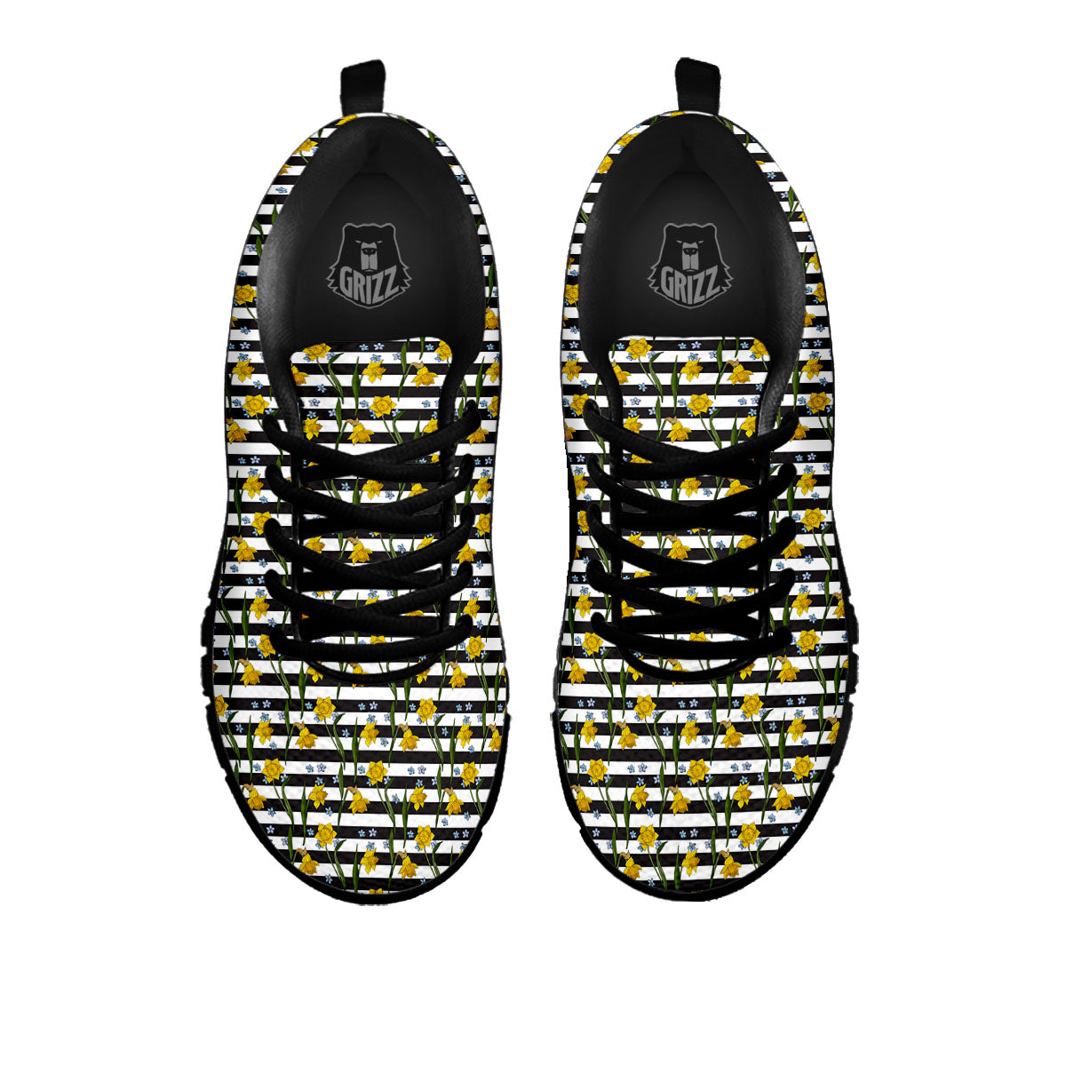 Daffodil Black Striped Print Pattern Black Sneaker-grizzshop