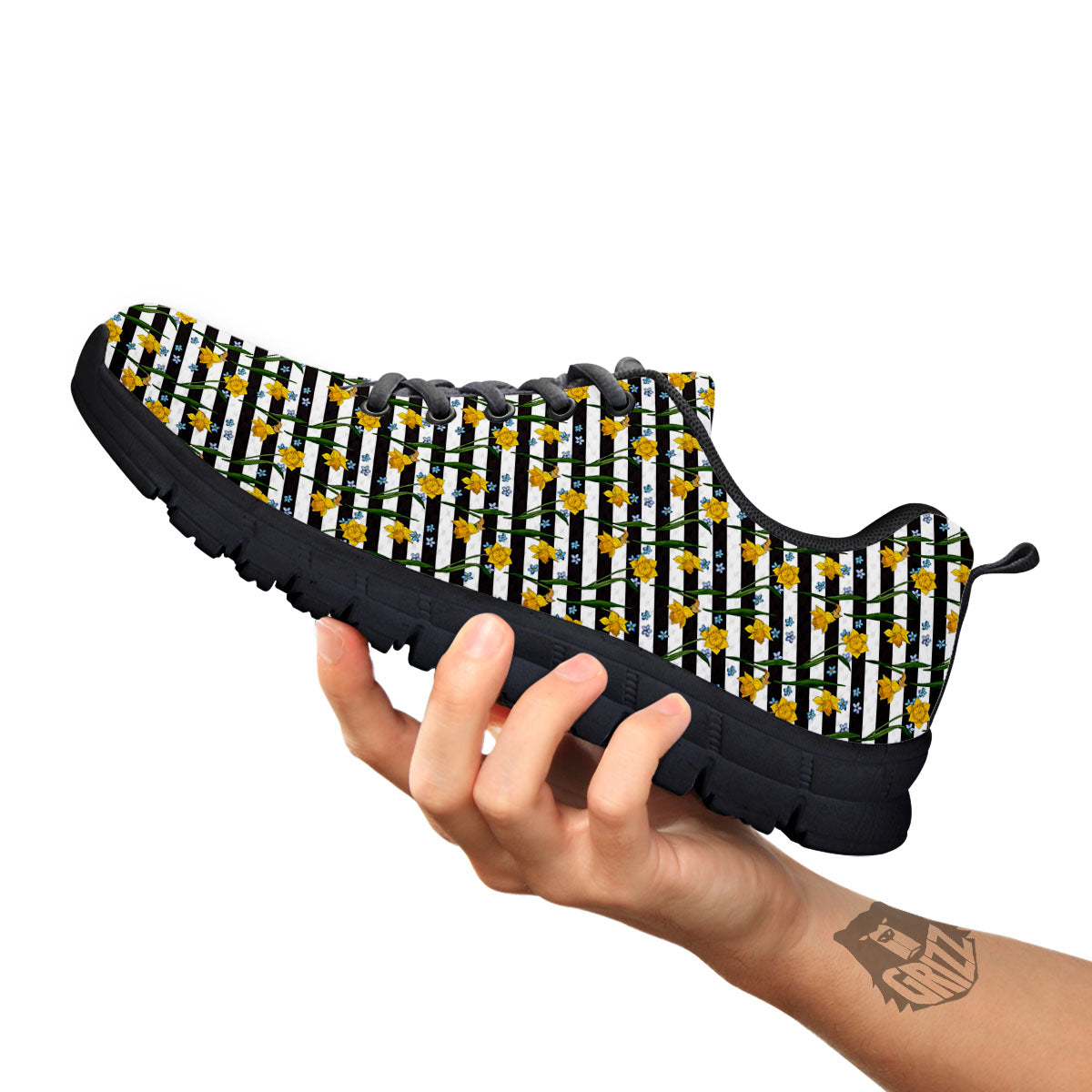 Daffodil Black Striped Print Pattern Black Sneaker-grizzshop
