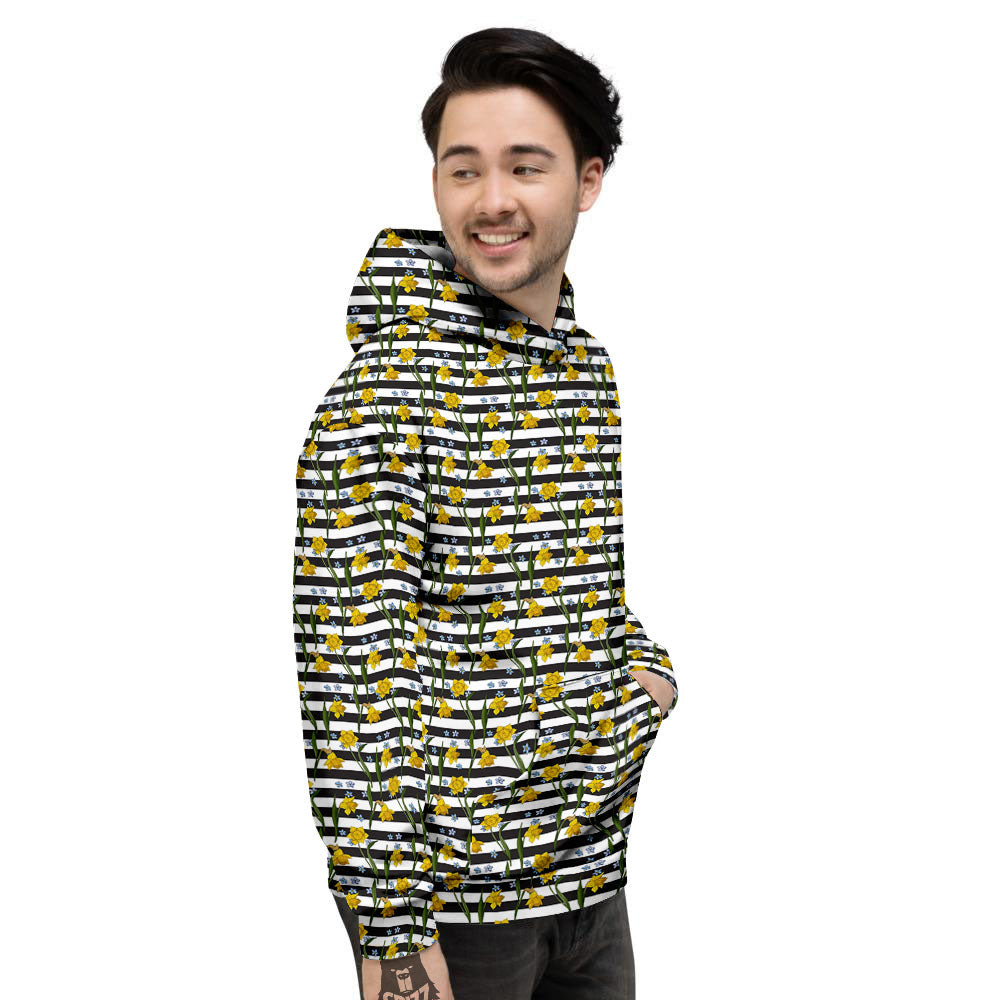 Daffodil Black Striped Print Pattern Men's Hoodie-grizzshop