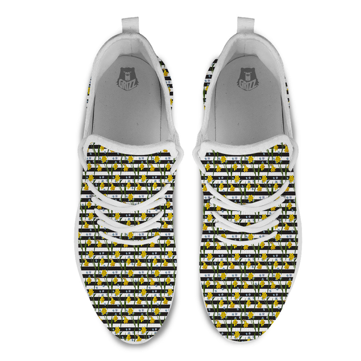 Daffodil Black Striped Print Pattern White Athletic Shoes-grizzshop