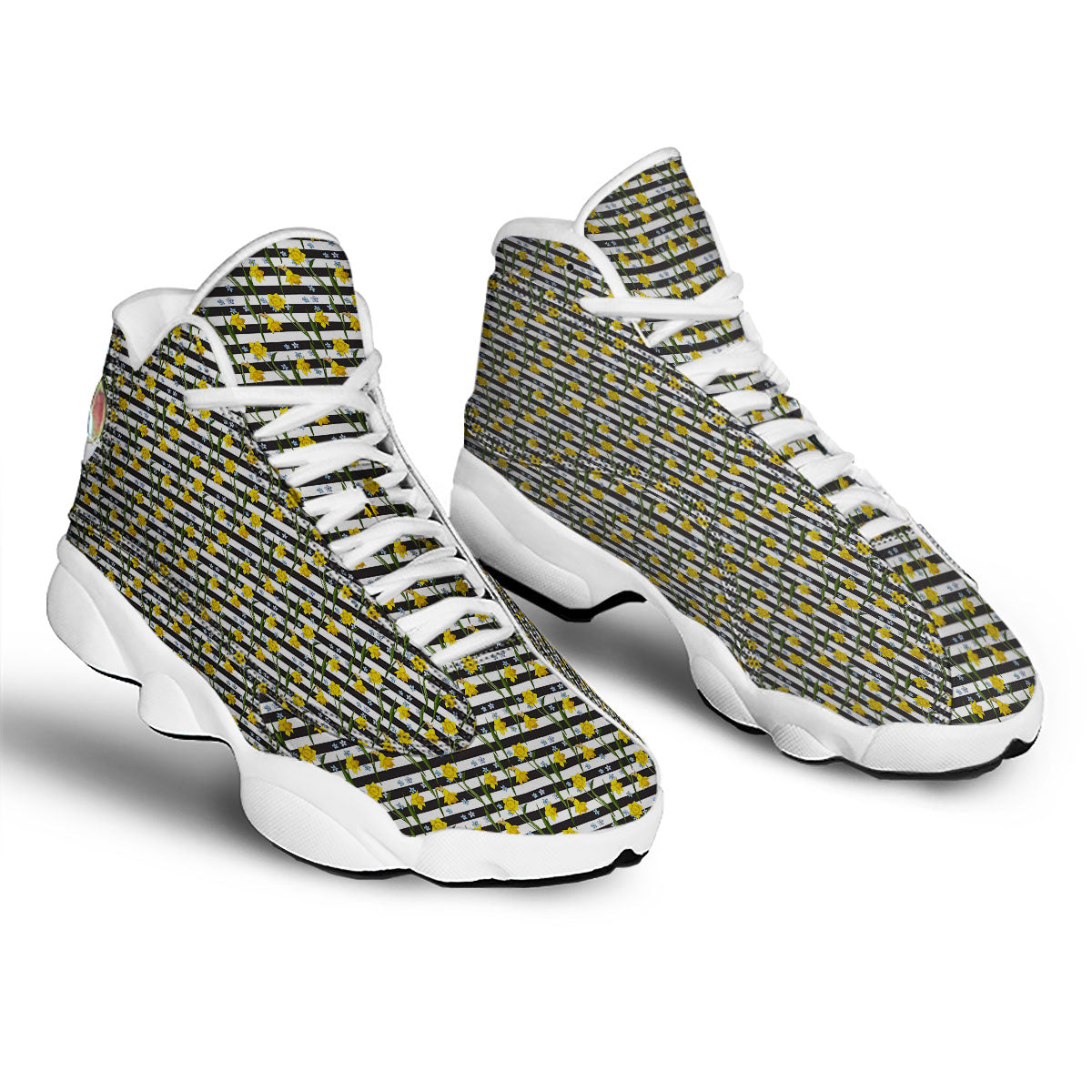Daffodil Black Striped Print Pattern White Basketball Shoes-grizzshop