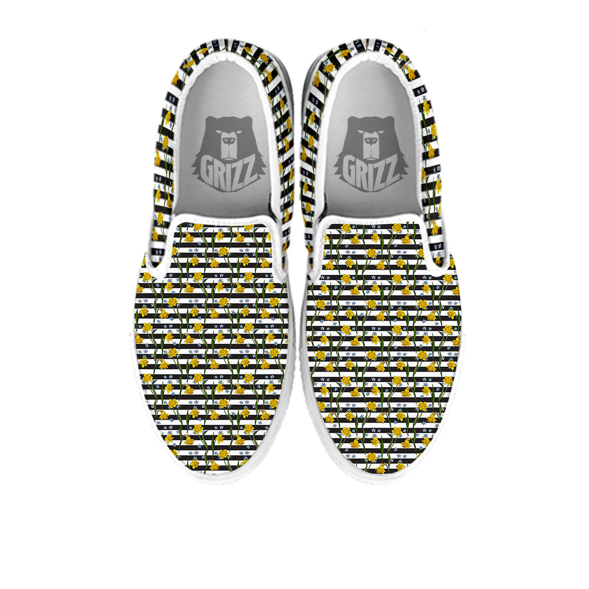 Daffodil Black Striped Print Pattern White Slip On Shoes-grizzshop