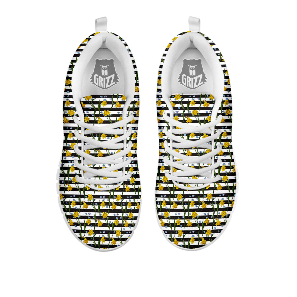 Daffodil Black Striped Print Pattern White Sneaker-grizzshop