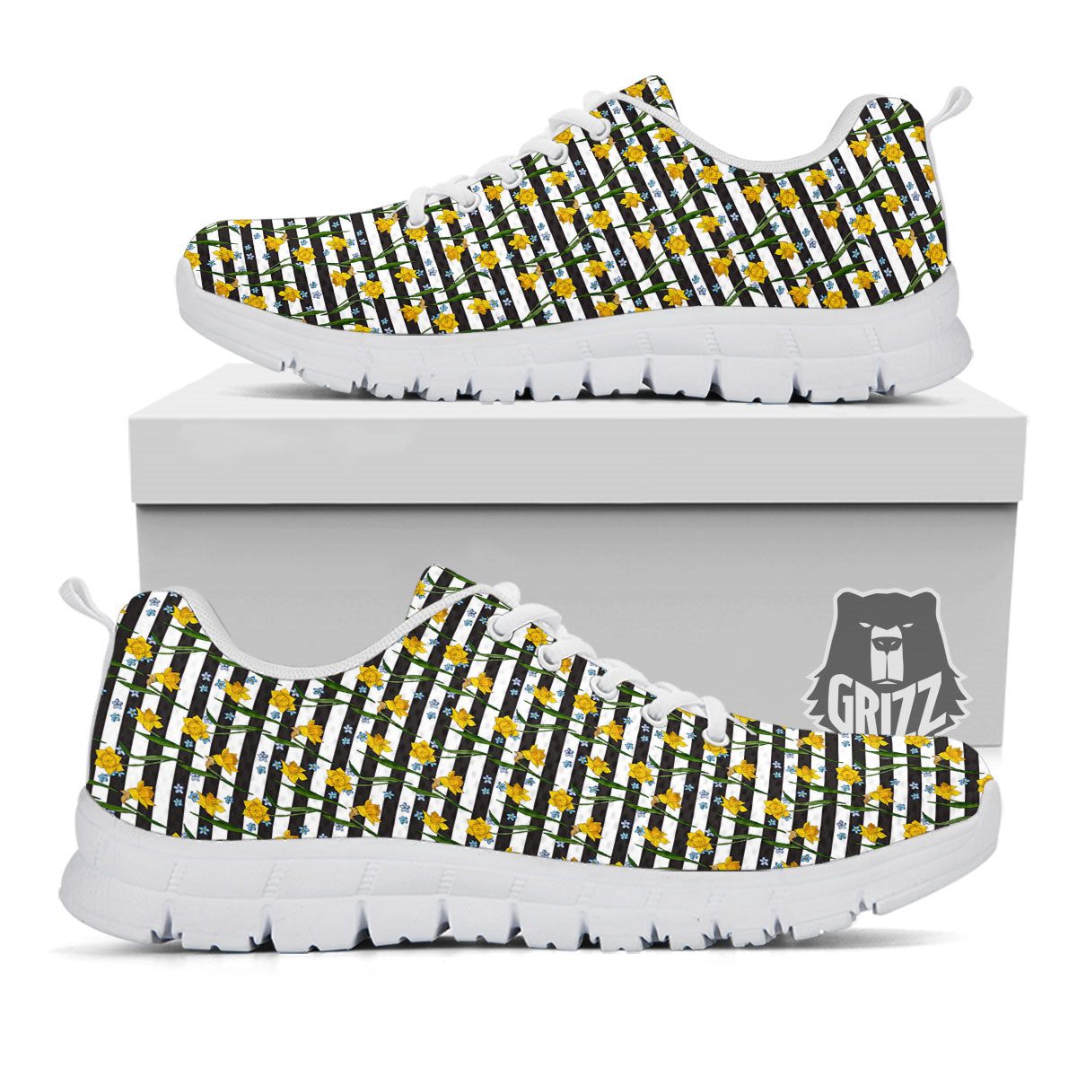 Daffodil Black Striped Print Pattern White Sneaker-grizzshop